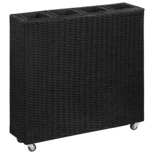 Podwyższona donica z 4 wkładami, 80x22x79 cm, rattan PE, czarna
