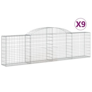 Kosze gabionowe, 9 szt, 300x30x80/100 cm, galwanizowane żelazo