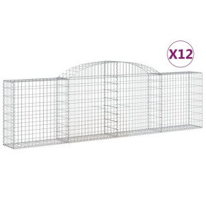 Kosze gabionowe, 12 szt, 300x30x80/100 cm, galwanizowane żelazo