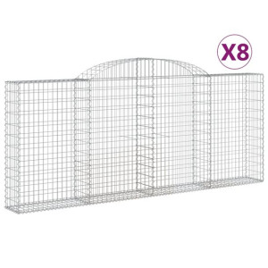 Kosze gabionowe, 8 szt, 300x30x120/140 cm, galwanizowane żelazo