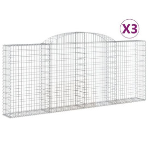 Kosze gabionowe, 3 szt, 300x30x120/140 cm, galwanizowane żelazo
