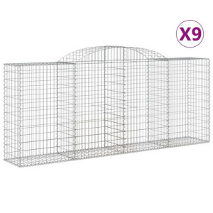 Kosze gabionowe, 9 szt, 300x50x120/140 cm, galwanizowane żelazo