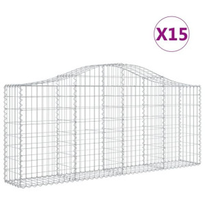 Kosze gabionowe, 15 szt, 200x30x80/100 cm, galwanizowane żelazo