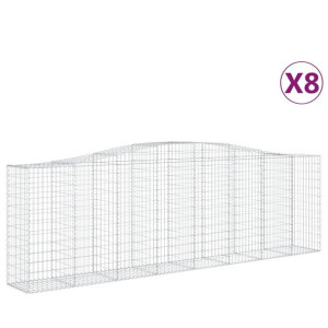 Kosze gabionowe, 8 szt, 400x50x120/140 cm, galwanizowane żelazo