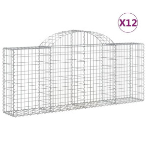 Kosze gabionowe, 12 szt, 200x30x80/100 cm, galwanizowane żelazo