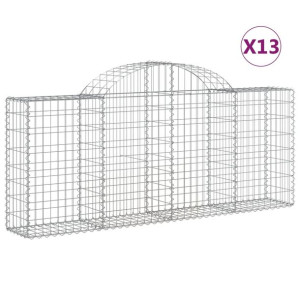 Kosze gabionowe, 13 szt, 200x30x80/100 cm, galwanizowane żelazo