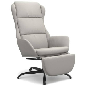 Fotel z podnóżkiem, jasnoszary, obity mikrofibrą