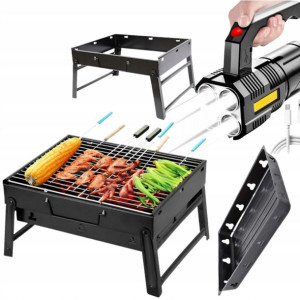 Składany Przenośny Grill Turystyczny + Latarka