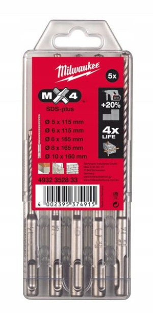 Wiertła SDS Plus 5,6/110;6,8,10/160 mm MILWAUKEE