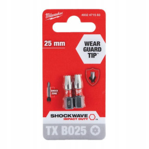 Bity udarowe TX25 25mm TORX z otworem Milwaukee