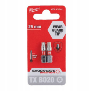 Bity udarowe TX20 25mm TORX z otworem Milwaukee