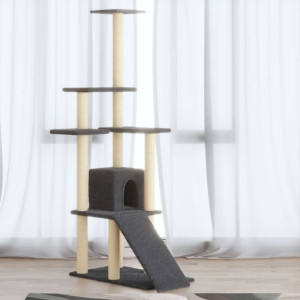 vidaXL Drapak dla kota z sizalowymi słupkami, ciemnoszary, 155 cm