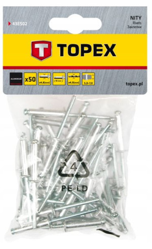 Nity aluminiowe 4.8 x 10 mm, 50 szt. 43E502 TOPEX