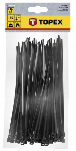 Opaski zaciskowe 4.8x200 mm 75 szt. czarne TOPEX