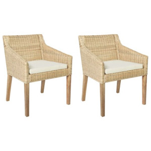 Krzesła stołowe z poduszkami, 2 szt., naturalny rattan