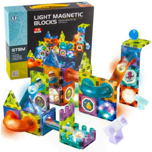 Klocki Magnetyczne Konstrukcyjne Świecący Tor 75el