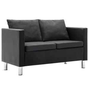 Sofa 2-osobowa obita sztuczną skórą, czarno-ciemnoszara