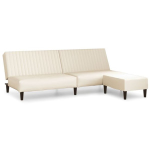 2-osobowa sofa z podnóżkiem, kremowa, sztuczna skóra