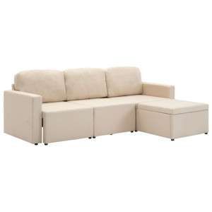 3-osobowa, rozkładana sofa modułowa, kremowa, tkanina