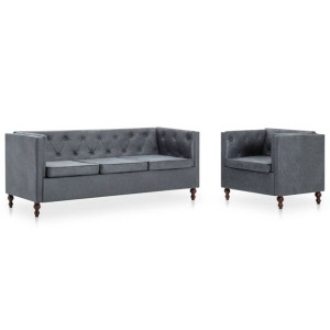 Zestaw mebli w stylu Chesterfield, 2 szt., tkanina, szare