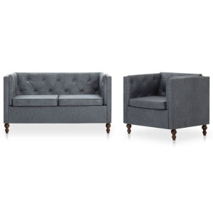 Zestaw mebli w stylu Chesterfield, 2 szt., tkanina, szare