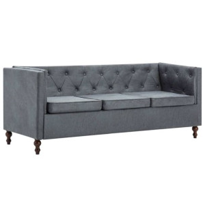Sofa 3-osobowa w stylu Chesterfield, tkanina, szara