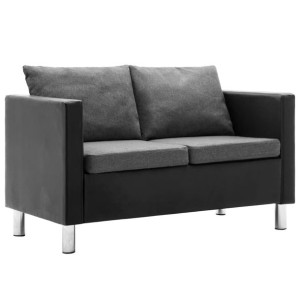 Sofa 2-osobowa obita sztuczną skórą, czarno-jasnoszara