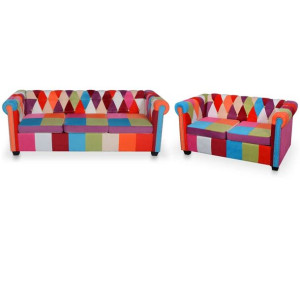 Zestaw 2 sof Chesterfield, obicie materiałowe