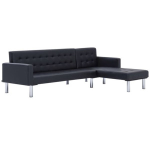 Sofa w kształcie litery L, czarna, sztuczna skóra