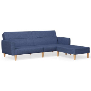 2-osobowa sofa z podnóżkiem, niebieska, tapicerowana tkaniną