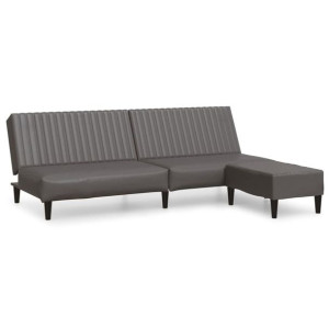 2-osobowa sofa z podnóżkiem, szara, sztuczna skóra