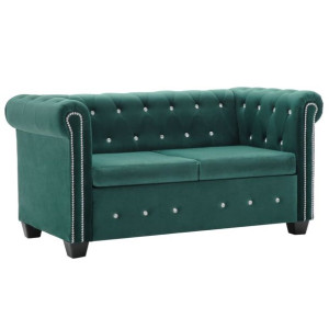 Sofa Chesterfield, 2-os., obita aksamitem, 146x75x72cm, zielona