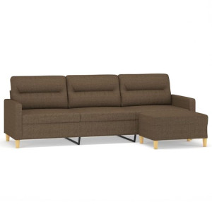 3-osobowa sofa z podnóżkiem, brązowa, 210 cm, tkaniną