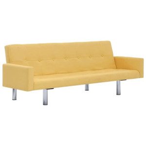 Sofa rozkładana z podłokietnikami, żółta, poliester