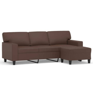 3-osobowa sofa z podnóżkiem, brązowa, 180 cm, sztuczna skóra