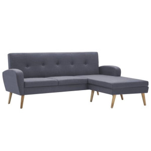 Sofa z leżanką, obita tkaniną, 186 x 136 x 79 cm, jasnoszara