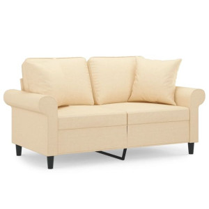 2-osobowa sofa z poduszkami, kremowa, 120 cm, tkanina