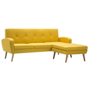Sofa z leżanką, obita tkaniną, 186 x 136 x 79 cm, żółta