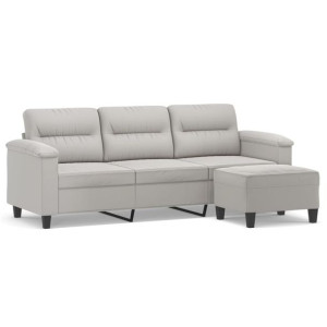 3-os. sofa z podnóżkiem, jasnoszara, 180 cm, obita mikrofibrą