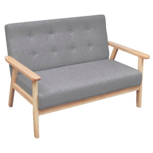 Sofa 2-osobowa, tapicerowana tkaniną, jasnoszara