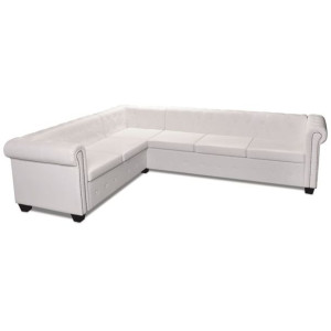 Sofa Chesterfield sześcioosobowa biała, sztuczna skóra
