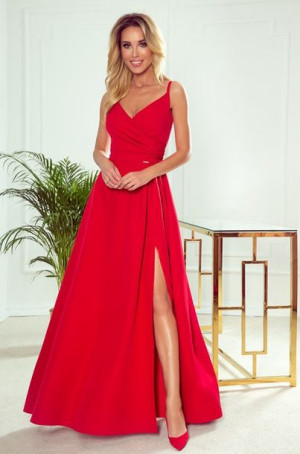 299-1 CHIARA elegancka maxi suknia na ramiączkach - CZERWONA XL
