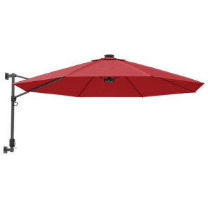 Ścienny parasol ogrodowy z LED, czerwony, 290 cm