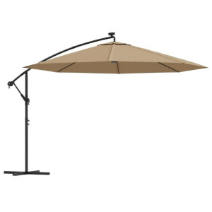 Parasol wiszący z LED i metalową rurą, 350 cm, taupe