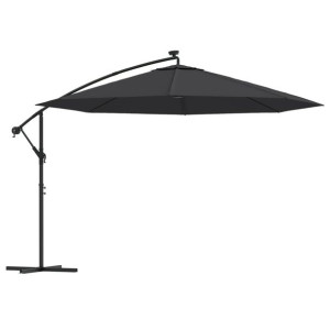 Parasol wiszący z lampkami LED, czarny, 350 cm