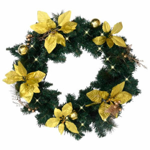 Wianek świąteczny z lampkami LED, zielony, 60 cm, PVC