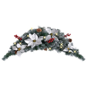 Łuk świąteczny z girlandą i lampkami LED, zielony, 90 cm, PVC