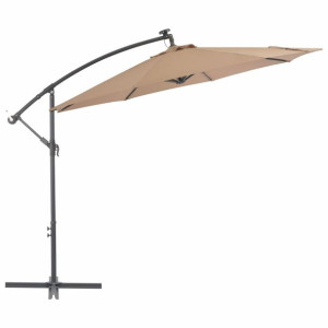Parasol wiszący z LED i stalowym słupkiem, 300 cm, taupe