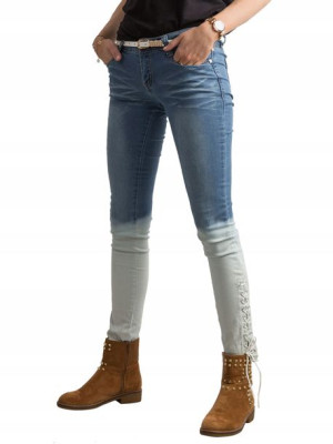 Spodnie Damskie Jeansowe Jeansy Ombre Sznurowane M