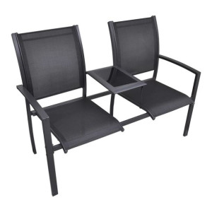Ławka ogrodowa dla 2 osób, 131 cm, stal i textilene, czarna